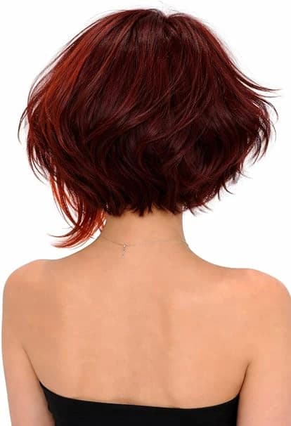 Ombre red burgundy short bob wig fashion wavy wig with side bangs for women.