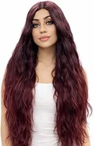 Long wavy wig dark wine red wig natural fashion wigs for women.