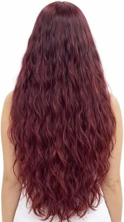 Long wavy wig dark wine red wig natural fashion wigs for women.