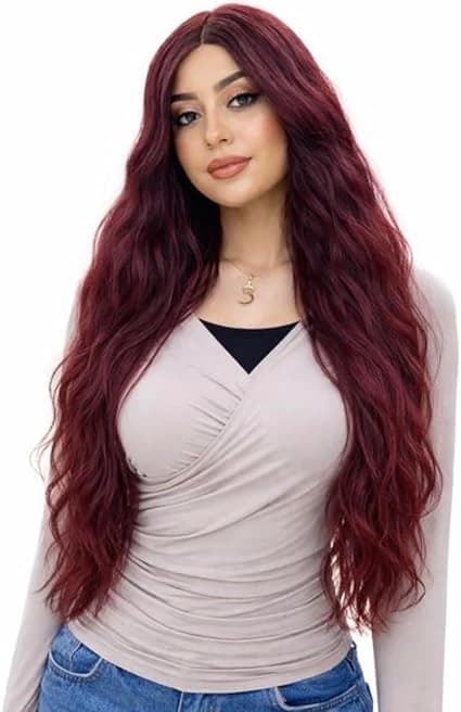 Long wavy wig dark wine red wig natural fashion wigs for women.