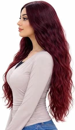 Long wavy wig dark wine red wig natural fashion wigs for women.