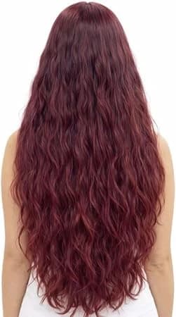 Long wavy wig dark wine red wig natural fashion wigs for women.