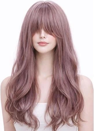 Long wavy bangs purple rose wig natural fashion wig for women.