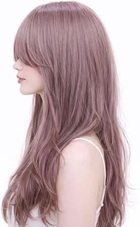 Long wavy bangs purple rose wig natural fashion wig for women.