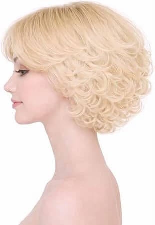 Women's short curly wig blonde side bang fashion bob wig.