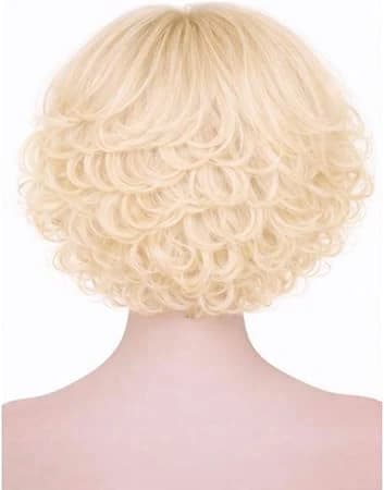 Women's short curly wig blonde side bang fashion bob wig.