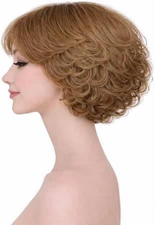 Women's short curly wig golden brown natural bang fashion bob wig.