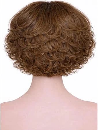 Short curly wigs for women brown side bangs layered wavy bob wig.