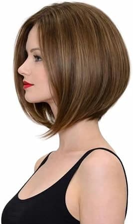 Short brown bob wig with bangs for women natural looking fashion.