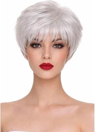 Women's short wig silver white pixie cut wig with bangs lightweight.