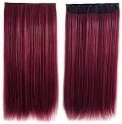 Burgundy long straight hair extensions clip in synthetic hair extensions.