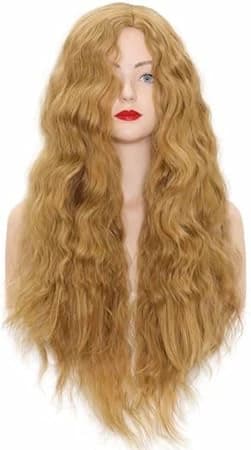 Long wavy golden blonde wig natural hairstyle cosplay wig.
