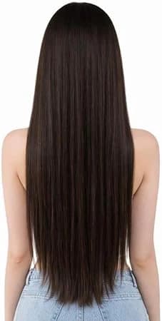 Natural hair extensions clip in dark brown long straight 3 pieces for volume.