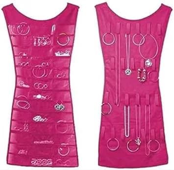 Rose fuchsia dress jewelry organizer storage for bracelets, necklaces, rings, ea
