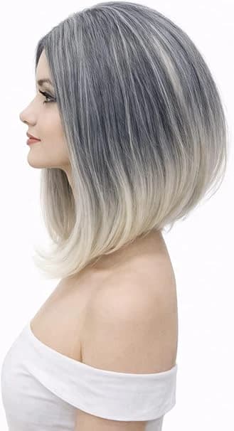 Short ombre grey and white bob wigs for women.