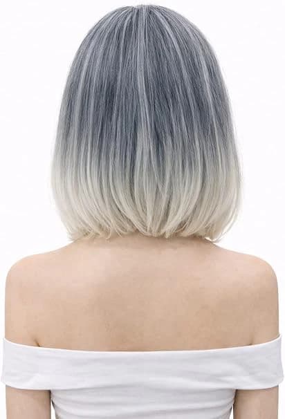 Short ombre grey and white bob wigs for women.