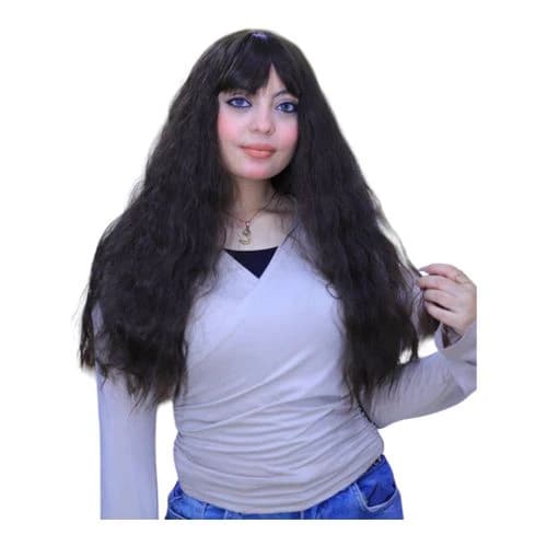 باروكة بنية متوسطة الطول للنساء مع بغرة على الجبهة
