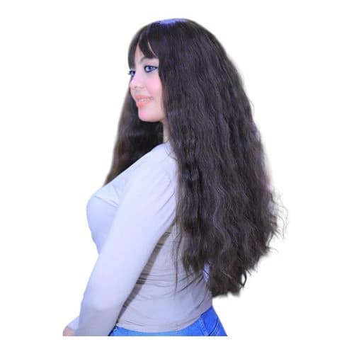 باروكة بنية متوسطة الطول للنساء مع بغرة على الجبهة