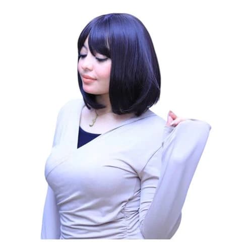 Dark blue curly wig with bangs on the forehead