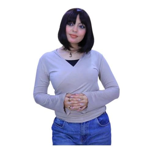 A short wig for women made of thermal fiber in dark blue with bangs on the foreh
