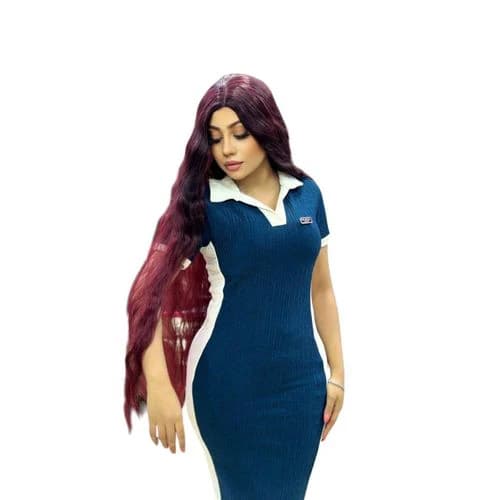 باروكة طويلة مموجة للنساء مصنوعة من ألياف حرارية باللون البرغندي