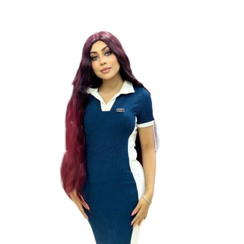 باروكة طويلة مموجة للنساء مصنوعة من ألياف حرارية باللون البرغندي