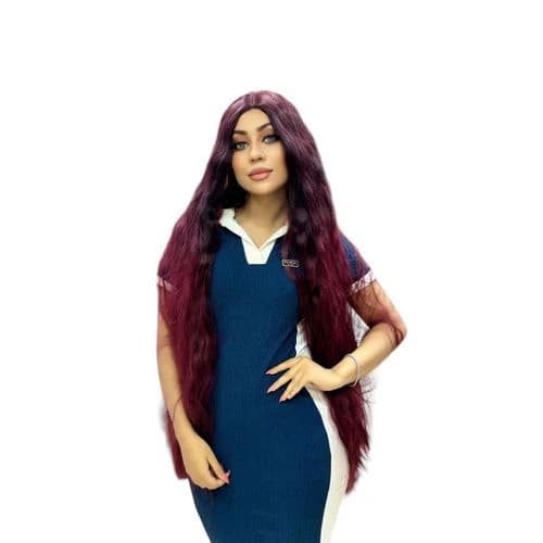 باروكة طويلة مموجة للنساء مصنوعة من ألياف حرارية باللون البرغندي
