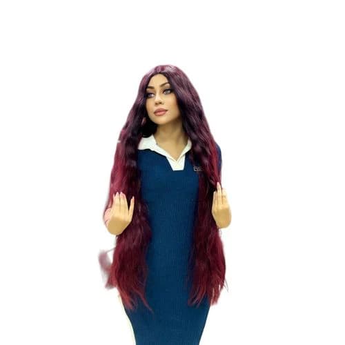 باروكة طويلة مموجة للنساء مصنوعة من ألياف حرارية باللون البرغندي