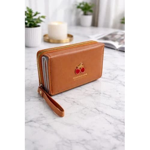 Women's Medium Synthetic Leather Wallet – Cherry Design