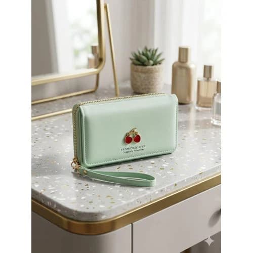 Women's Medium Synthetic Leather Wallet – Cherry Design