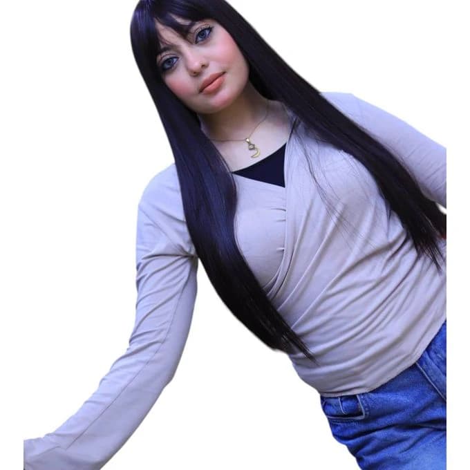 Dark blue thermal fiber wig