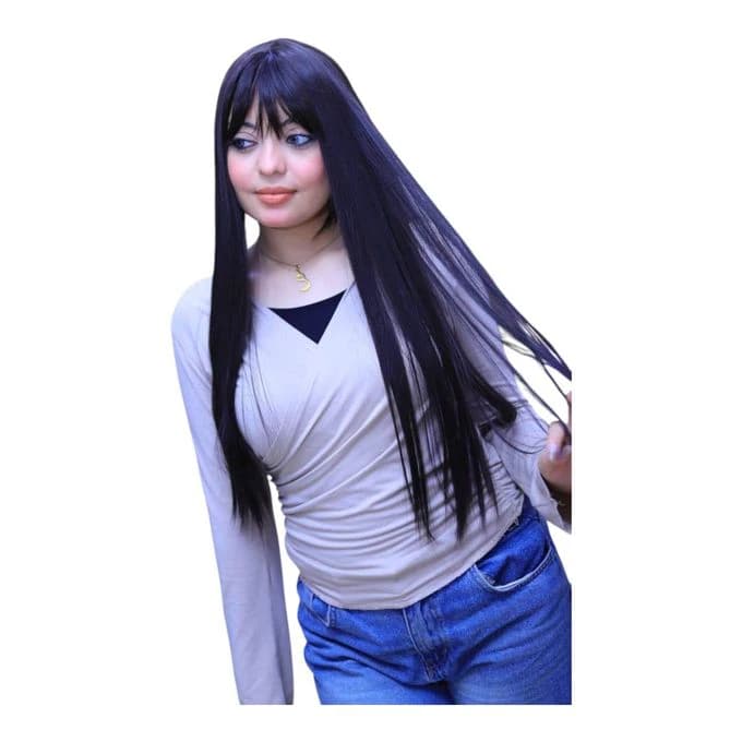 Dark blue thermal fiber wig