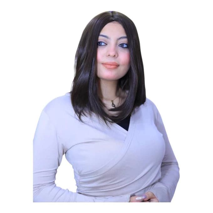 Dark brown thermal fiber wig