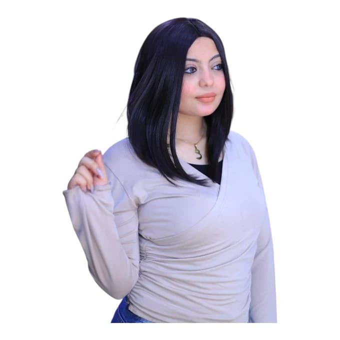 باروكة قصيرة مستقيمة للنساء مصنوعة من ألياف حرارية باللون البنفسجي الداكن