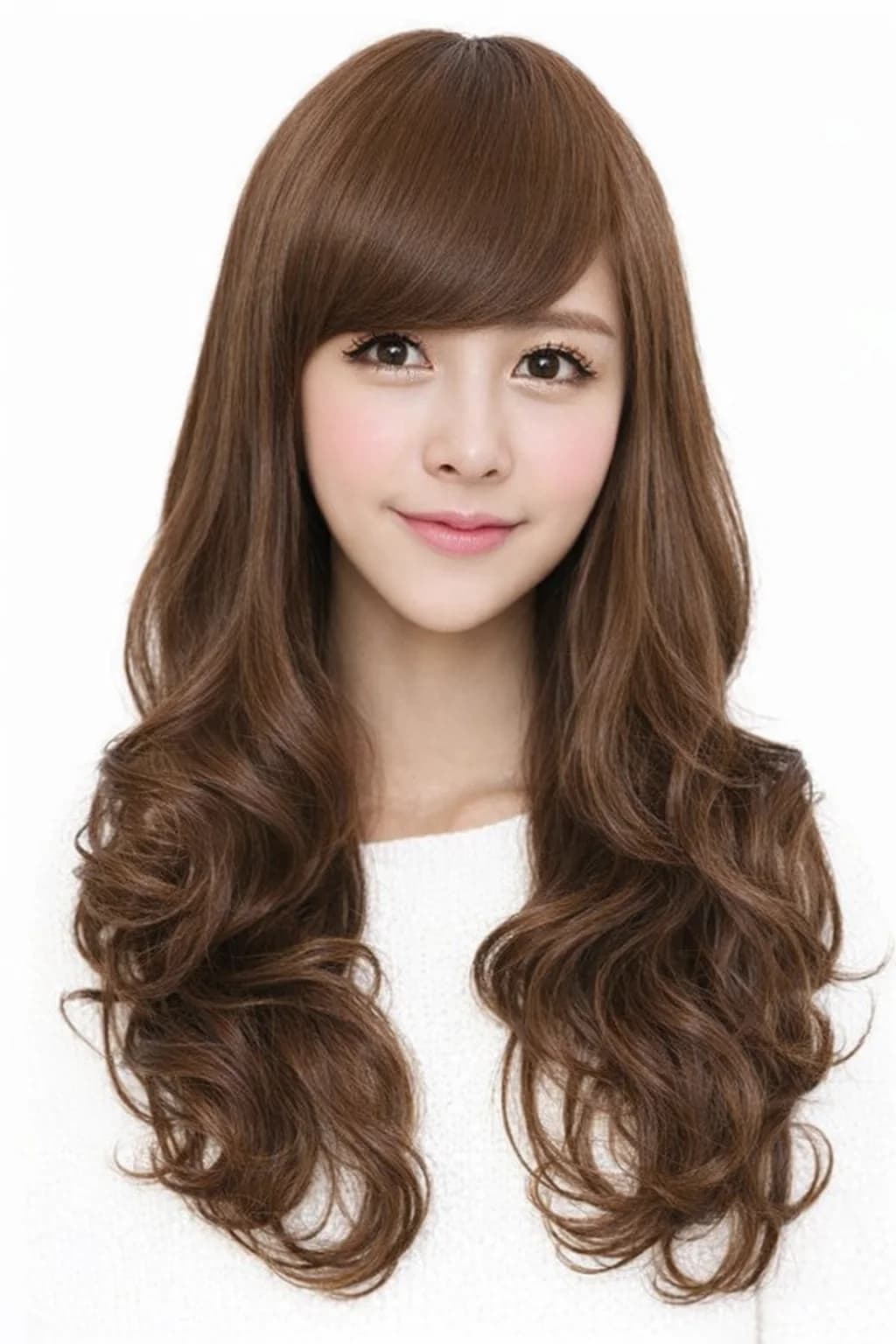 Long wavy brown wig with bangs women synthetic wig Korean style natural looking