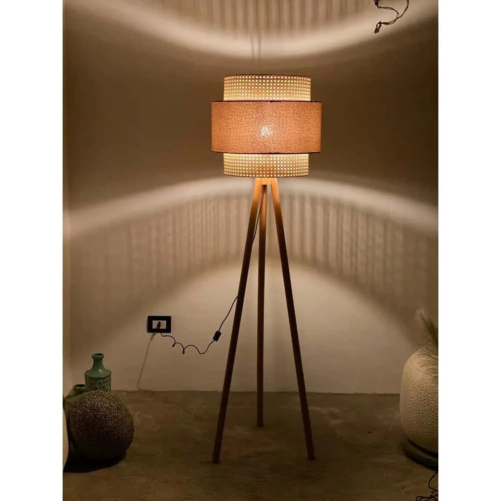 TBS Rattan Boho Floor Lamp, 160 ×45 cm - Beige