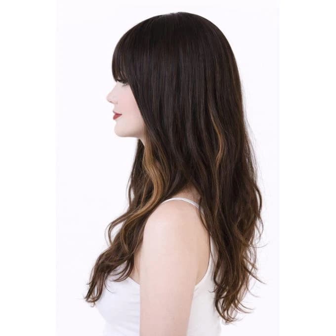 Dark brown wig with golden brown highlights