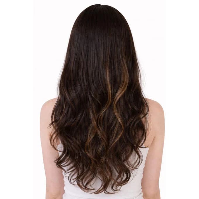 Dark brown wig with golden brown highlights