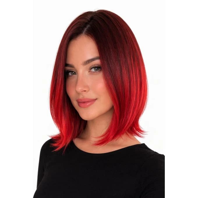 A short wig for women made of thermal fiber in red