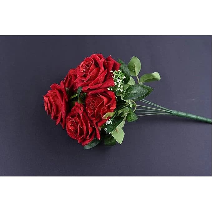 Artificial Rose Bouquet Amaranth Red Color For Occasions