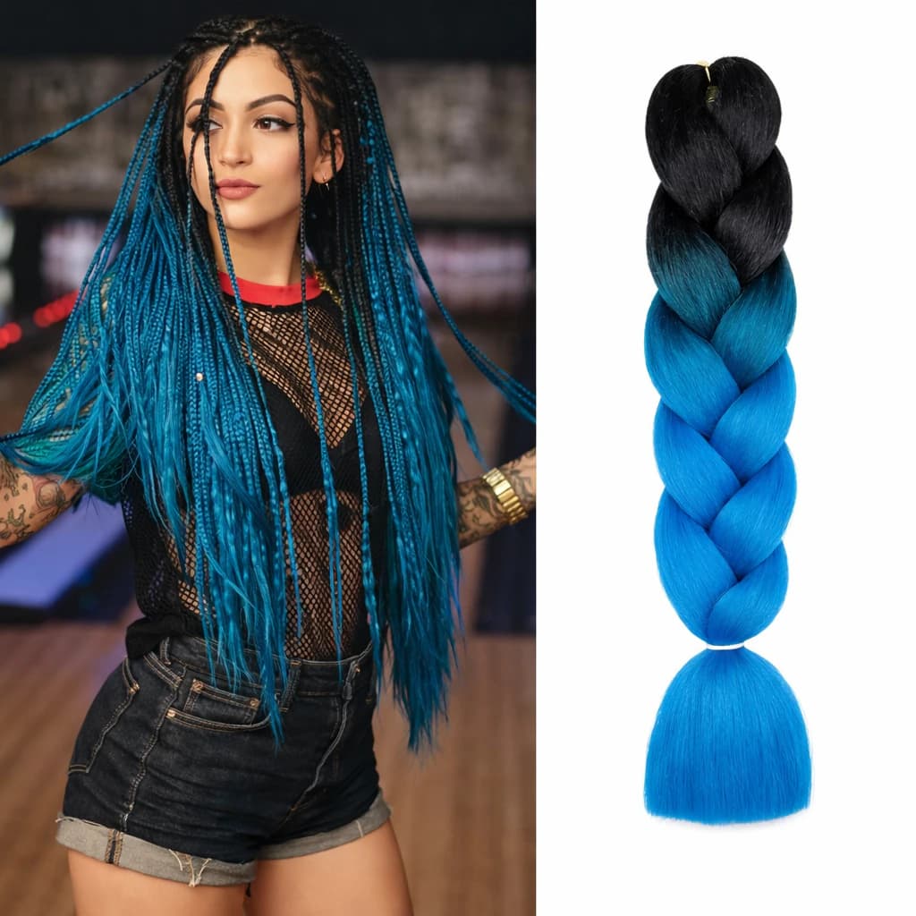 Rasta for hair made of black thermal fiber with blue tips