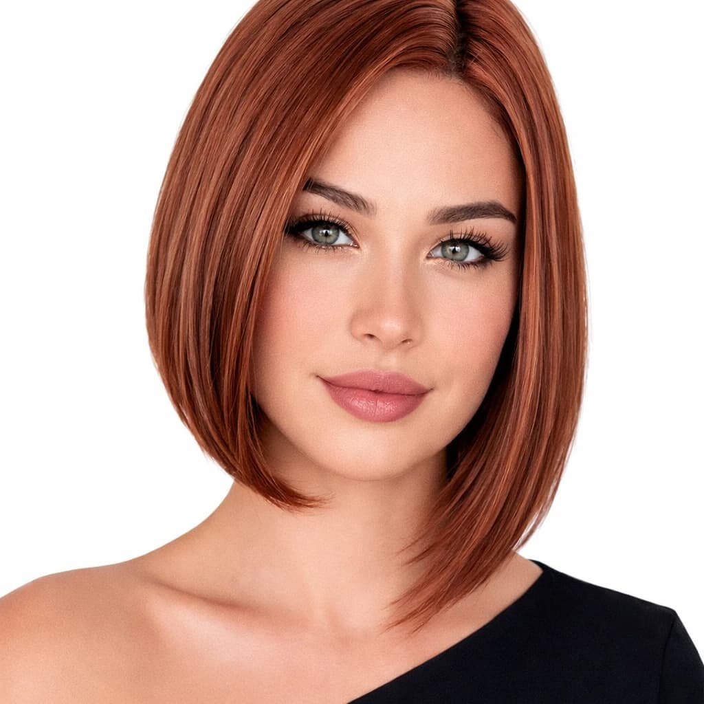 Short straight bob wig reddish brown wigs for women natural frame fashion.