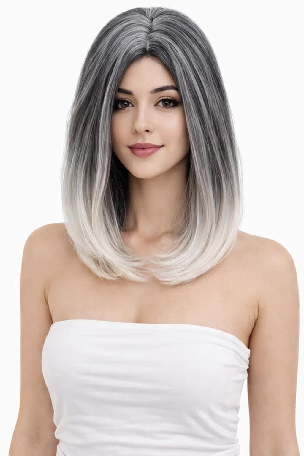 Short ombre grey and white bob wigs for women.