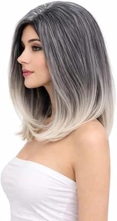 Short ombre grey and white bob wigs for women.
