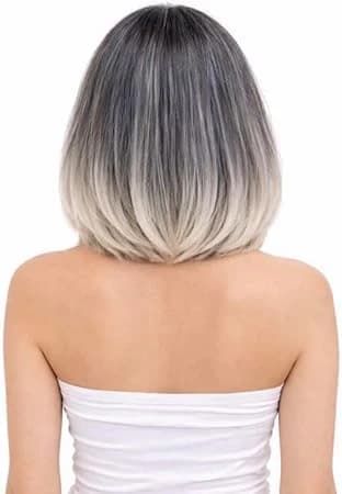 Short ombre grey and white bob wigs for women.