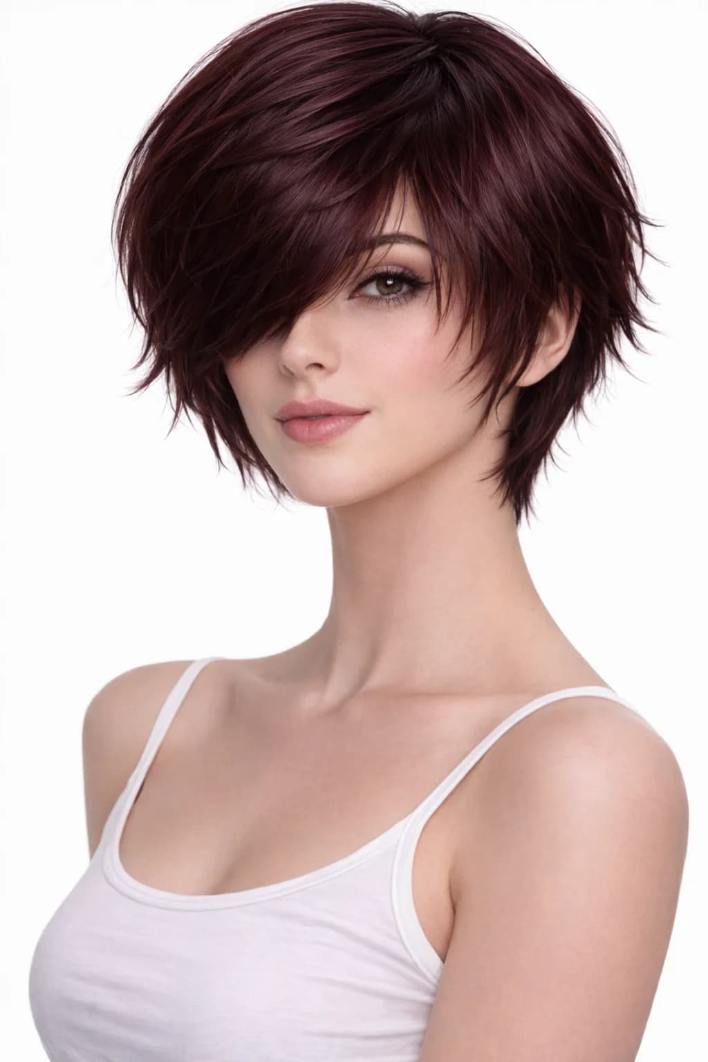 Short wigs for women dark brown with red gradient elegant boxy hairstyle with si