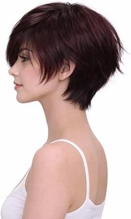 Short wigs for women dark brown with red gradient elegant boxy hairstyle with si