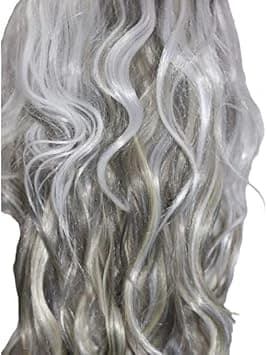 Long wavy wig silver gray with dark roots synthetic hair