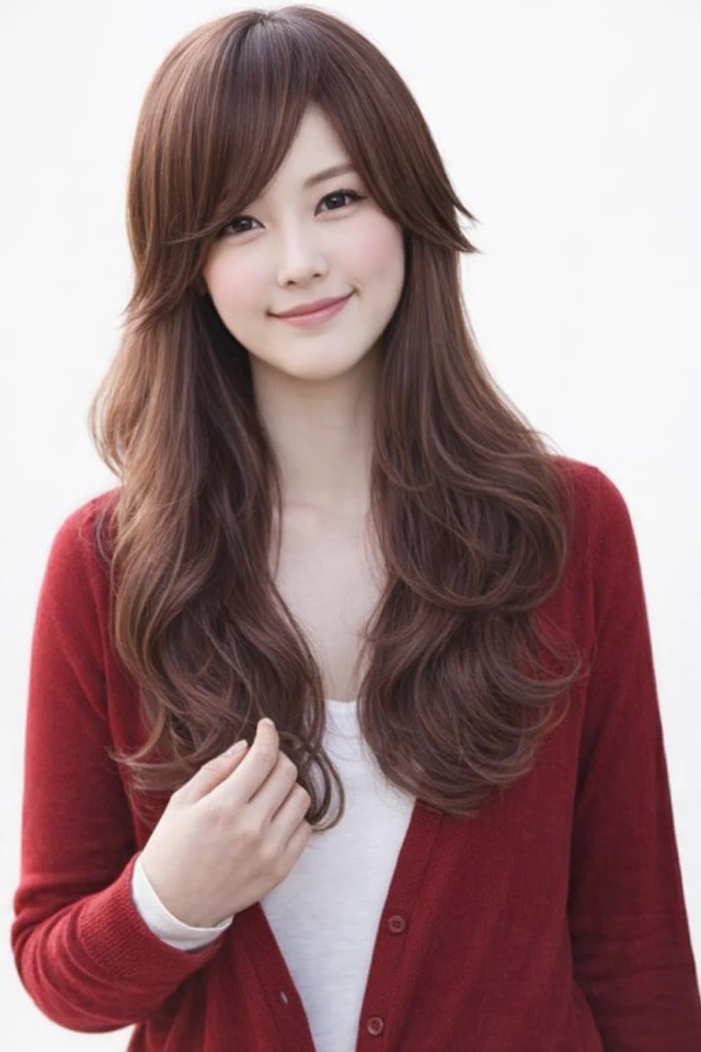 Long wavy brown layered wig synthetic women’s wig Korean style