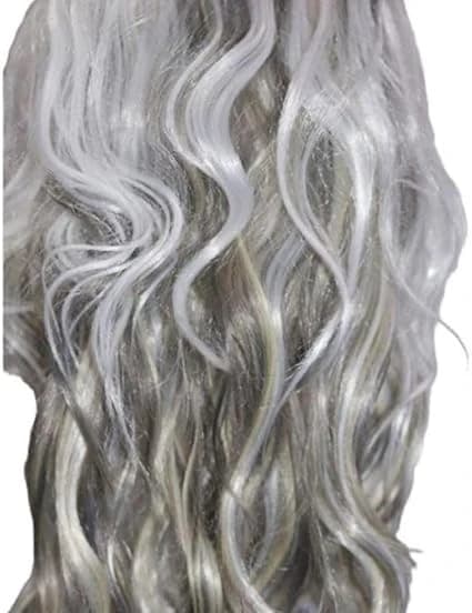 Long wavy silver grey wig with dark roots ombre – wig for women
